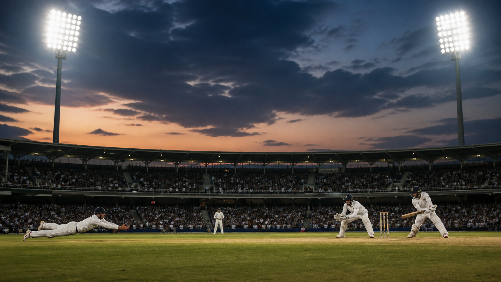 Generated cricket slip catch under floodlights